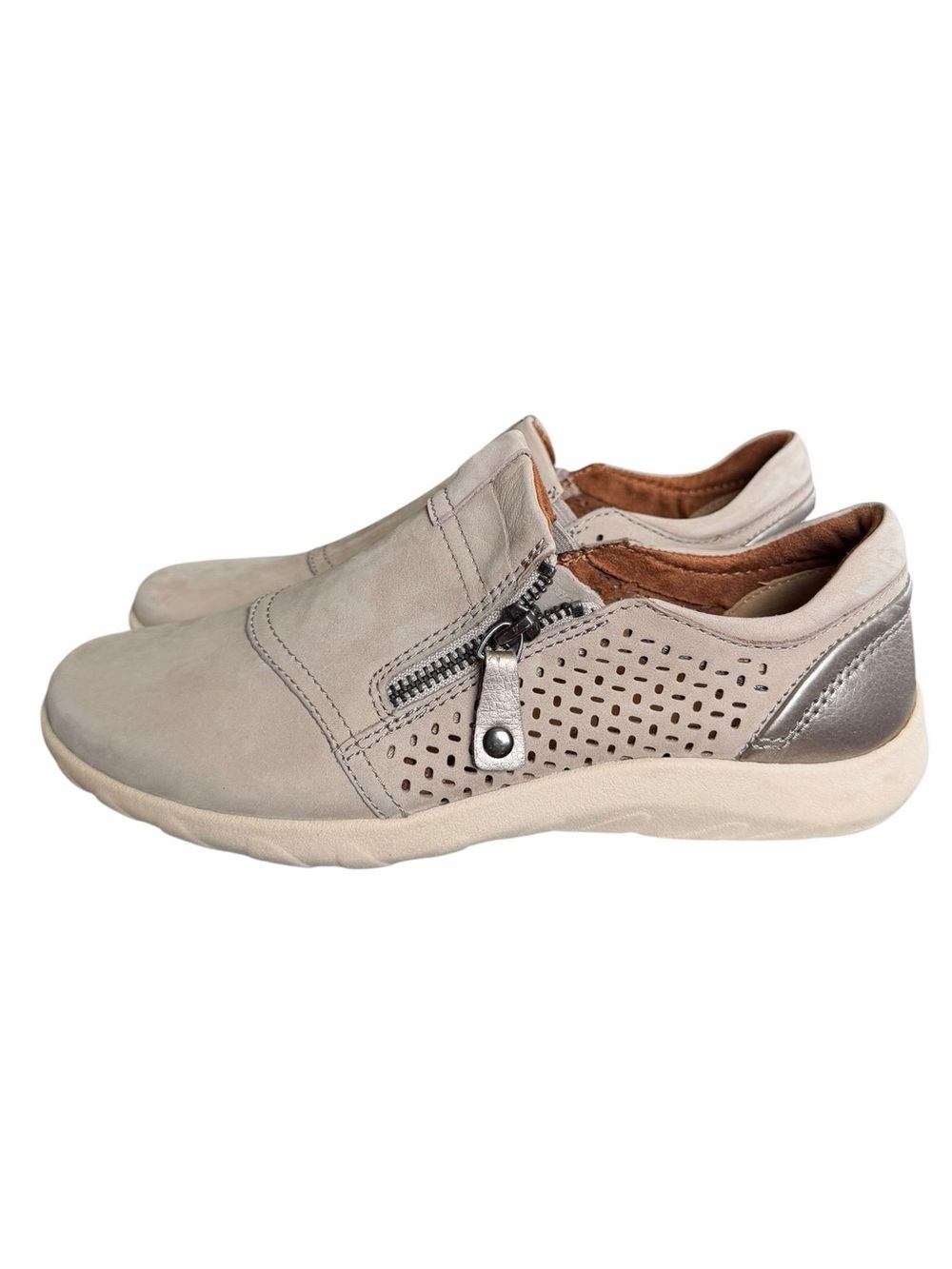 Rockport 7 Taupe & Metallic Cobb Hill Amalie Zipper Slip-On Sneakers